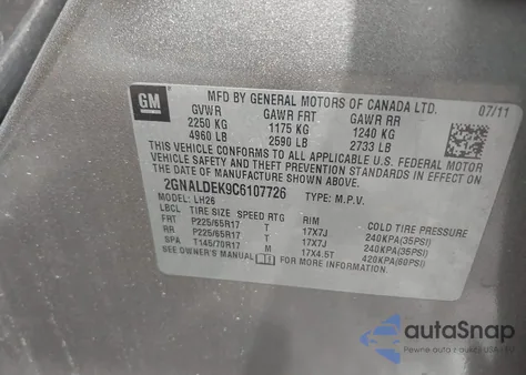 2012 Chevrolet Equinox 1Lt from USA, damaged, VIN 2GNALDEK9C6107726